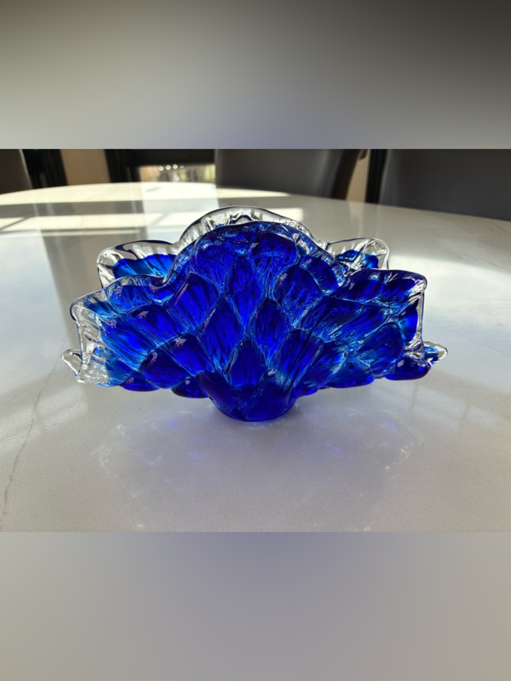 Murano blow glass Deep Cobalt Blue Ruffled Glass napkin holder